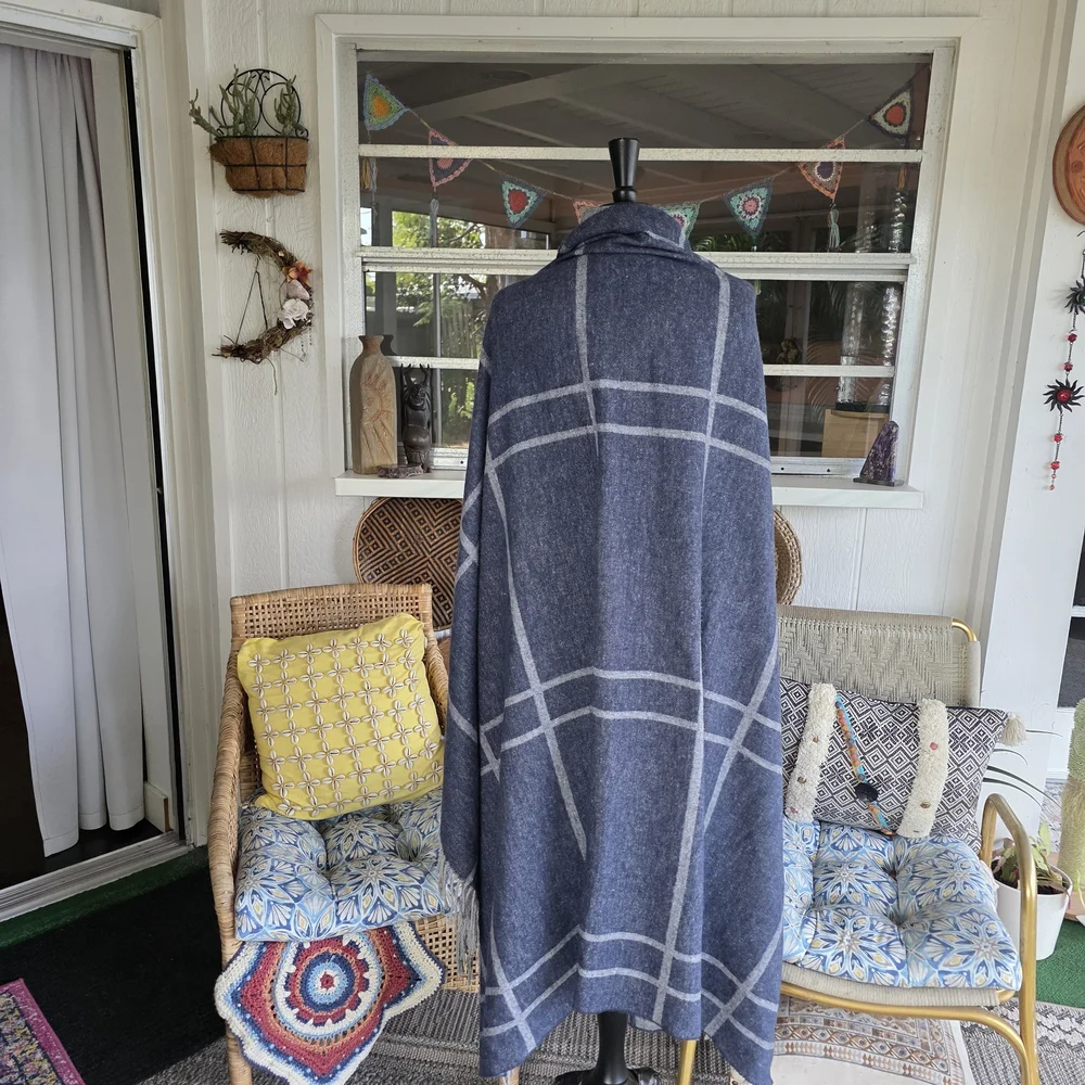 Nido Notte Italian Knit Blanket Plaid Dusty Blue Cotton Blend Soft Throw